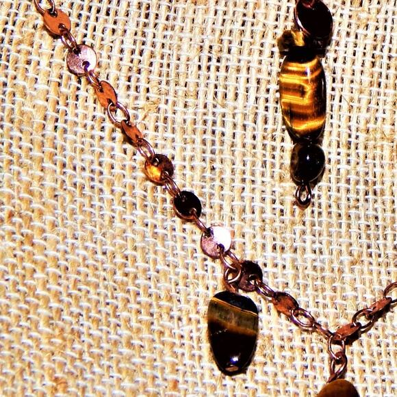 Artisan Copper Chain/Tiger Eye Stones Necklace & Earring Set - Picture 3 of 7